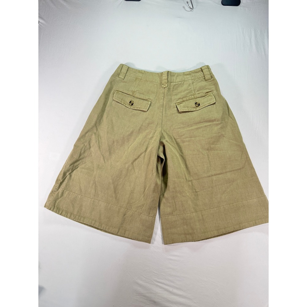 Free People Pleated Wide Leg Shorts Women's Size 2 Olive Green Cotton Chino - Picture 10 of 10